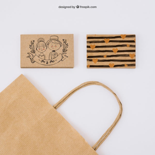 Free Two Cardboard Business Cards And Bag Psd