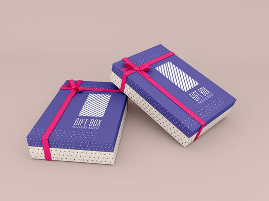 Free Two Decorated Gift Box Mockup Psd