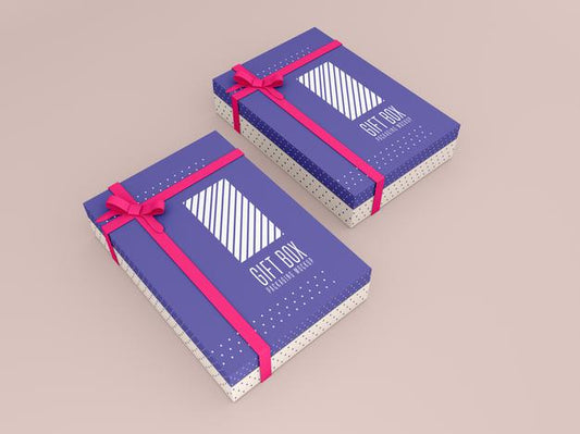 Free Two Decorated Gift Box Mockup Psd