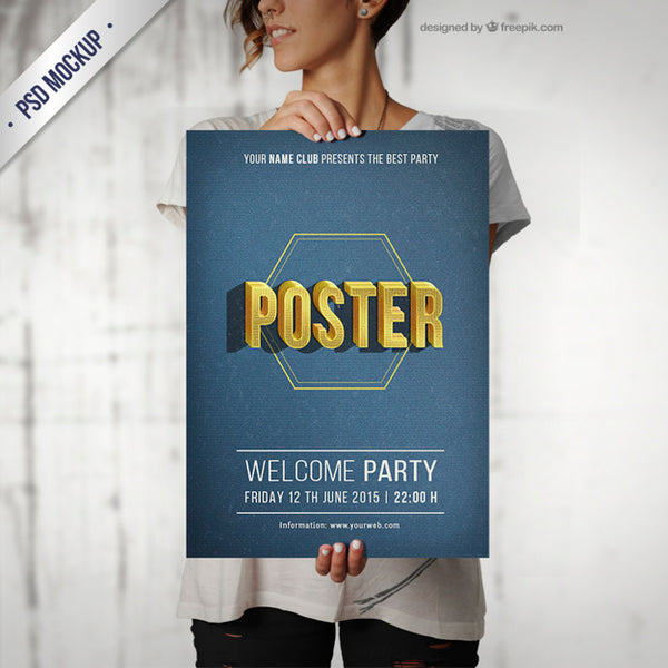Free Typographical Party Poster Mockup Psd