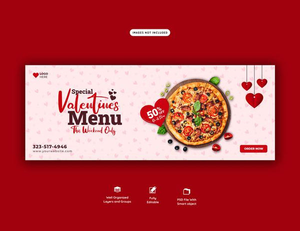 Free Valentine Food Menu And Delicious Pizza Facebook Cover Banner Template Psd