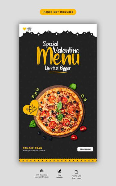 Free Valentine Food Menu And Delicious Pizza Instagram And Facebook Story Template Psd