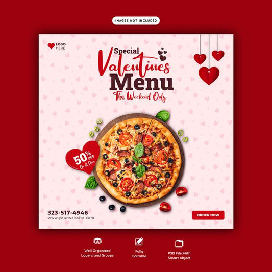 Free Valentine Food Menu And Delicious Pizza Social Media Banner Template Psd