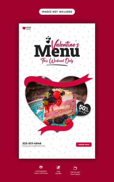 Free Valentine Food Menu And Restaurant Instagram And Facebook Story Template Psd