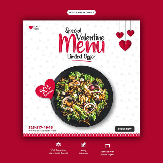 Free Valentine Food Menu And Restaurant Social Media Banner Template Psd