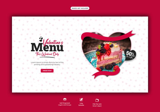 Free Valentine Food Menu And Restaurant Web Banner Template Psd