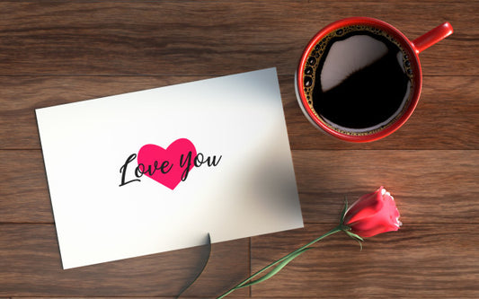 Free Valentine'S Day Card With Coffe And Rose Psd