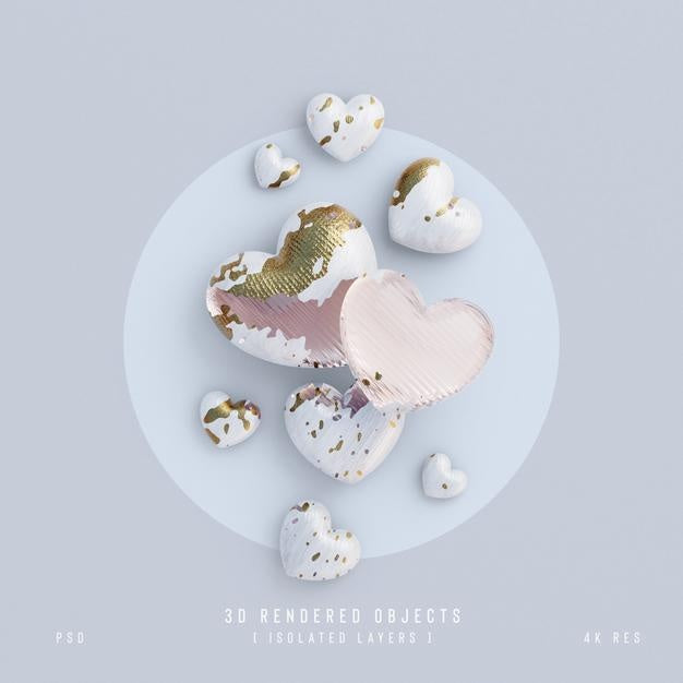 Free Valentines Day Cute Love Hearts Decorative Composition Isolated And Transparent 3D Rendering Psd