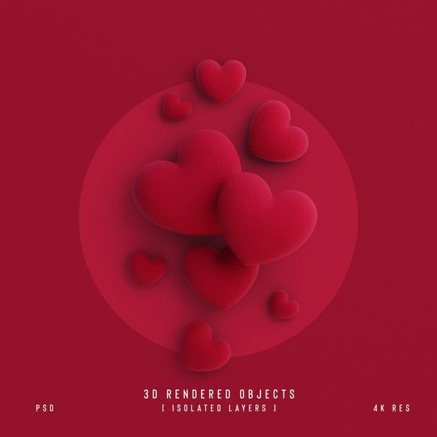 Free Valentines Day Cute Love Hearts Decorative Composition Isolated And Transparent 3D Rendering Psd