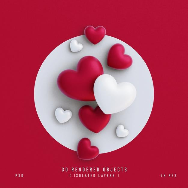 Free Valentines Day Cute Love Hearts Decorative Composition Isolated And Transparent 3D Rendering Psd