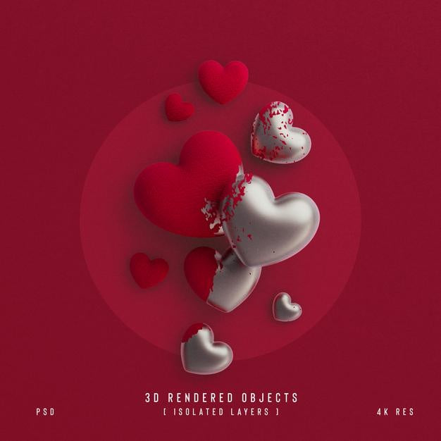 Free Valentines Day Cute Love Hearts Decorative Composition Isolated And Transparent 3D Rendering Psd