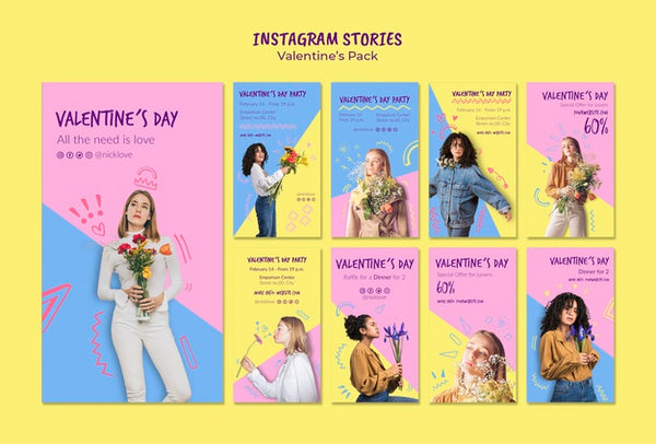 Free Valentine'S Day Instagram Stories Set Template Psd