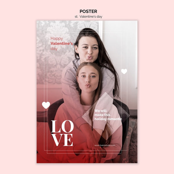 Free Valentine'S Day Poster With Female Couple Psd