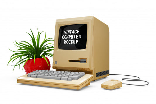 Free Vintage Computer Mock-Up Isolated Psd