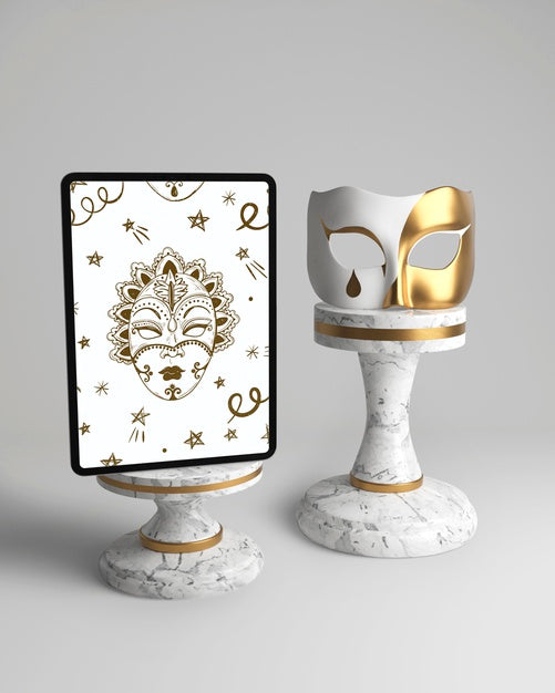Free Vintage Elegant White And Golden Mask And Mock-Up Psd