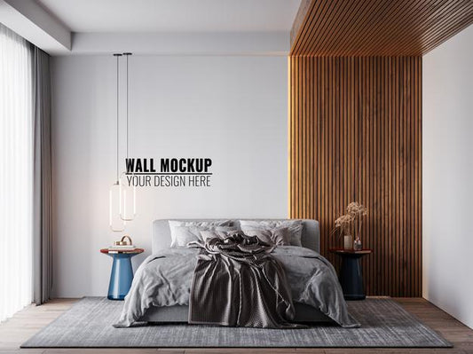 Free Wall Mockup In Bedroom Interior Psd