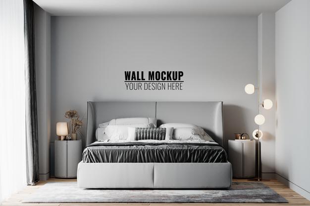 Free Wall Mockup In Bedroom Interior Psd