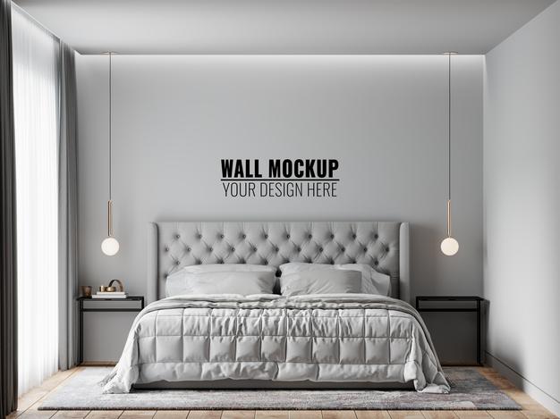 Free Wall Mockup In Bedroom Interior Psd