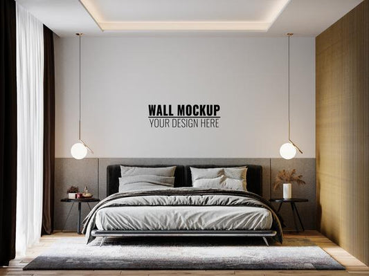 Free Wall Mockup In Bedroom Interior Psd