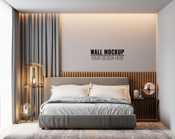 Free Wall Mockup In Bedroom Interior Psd