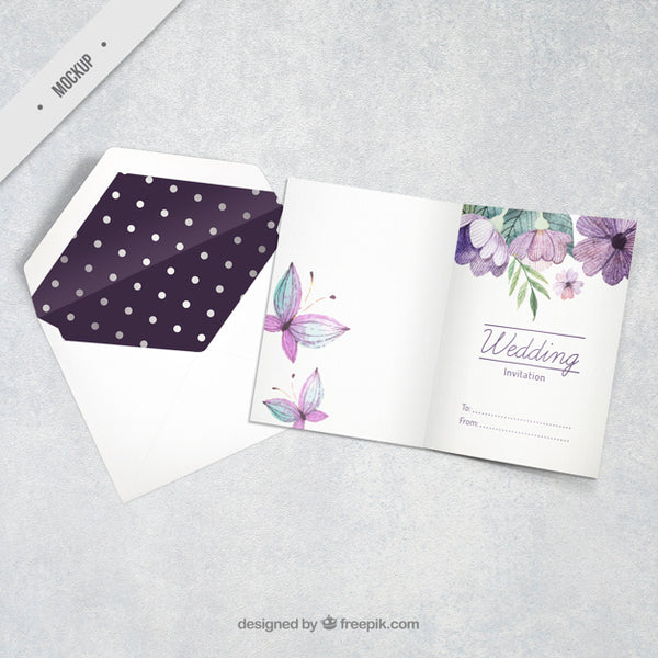 Free Watercolor Floral Wedding Invitation With Butterflies Psd