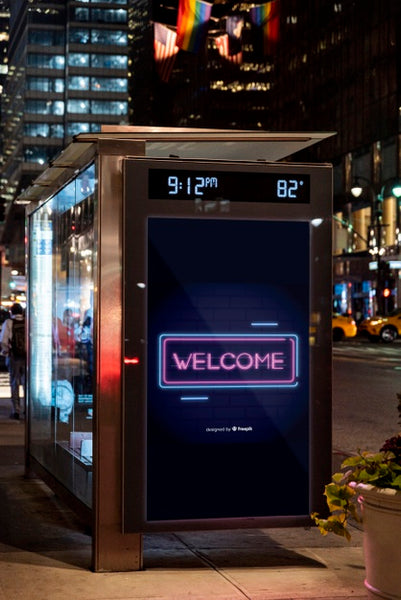 Free Welcome Sign Mock-Up In Neon Psd