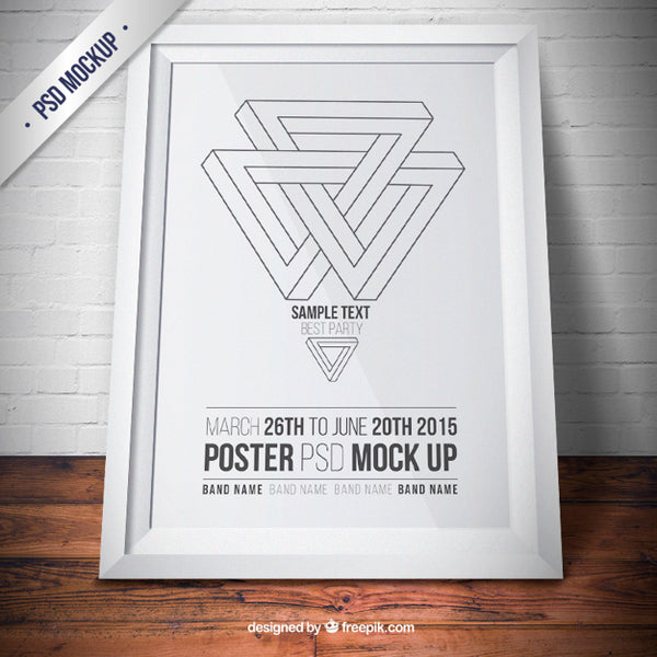 Free White Frame Mockup With Poster Psd