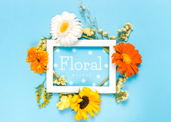 Free White Frame With Colorful Flowers Psd