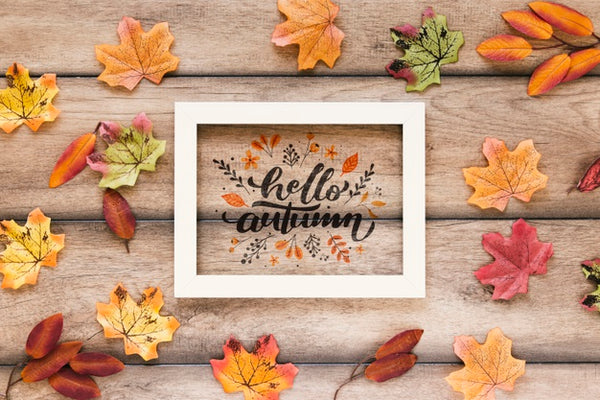 Free White Framed Hello Autumn Quote Psd