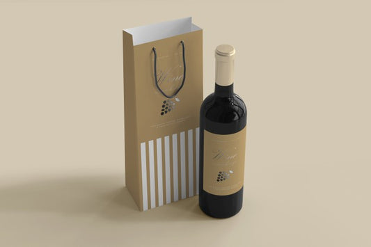 Free Wine Bottle Mockup With Bag Psd