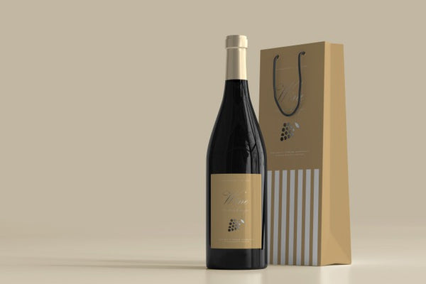 Free Wine Bottle Mockup With Bag Psd