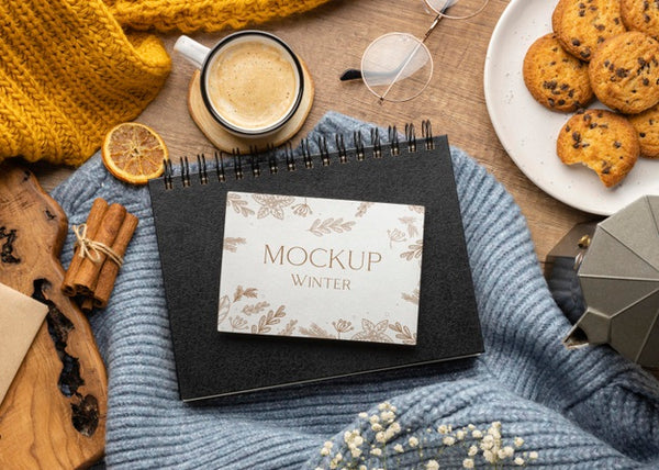 Free Winter Hygge Arrangement With Card Mock-Up Psd