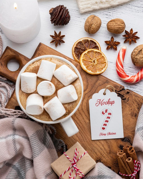 Free Winter Hygge Composition With Tag Mock-Up Psd