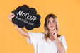 Free Woman Holding Sign Mock-Up Psd