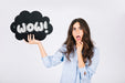 Free Woman Holding Speech Bubble Slate Psd