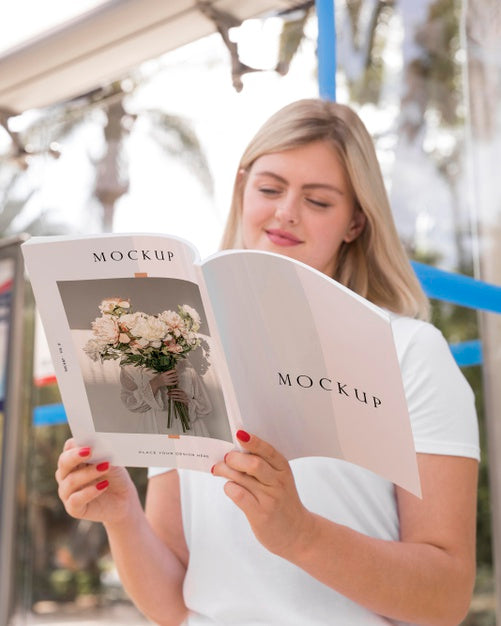 Free Woman On Street Reading Book Psd