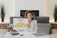 Free Woman With Headphones Holding Paper Sheet Psd