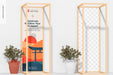 Free Wood Frame Installation Display Mockup, With Plant Psd