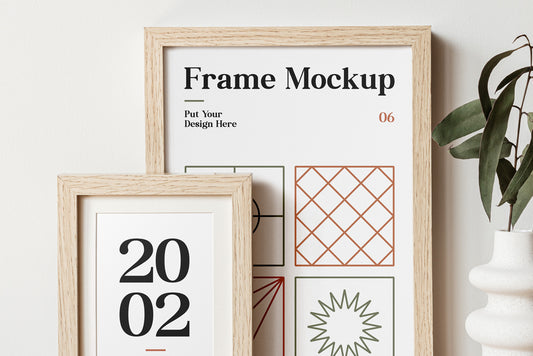 Free Wood Frames On Table Mockup