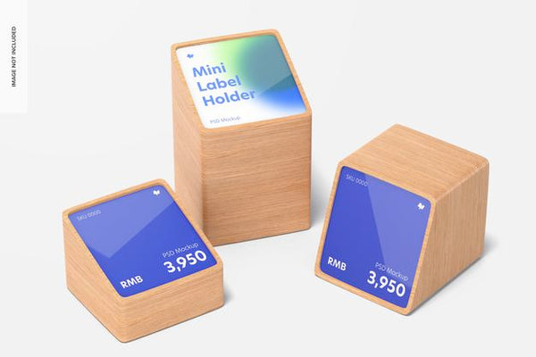 Free Wood Mini Price Label Holders Mockup, Front View Psd