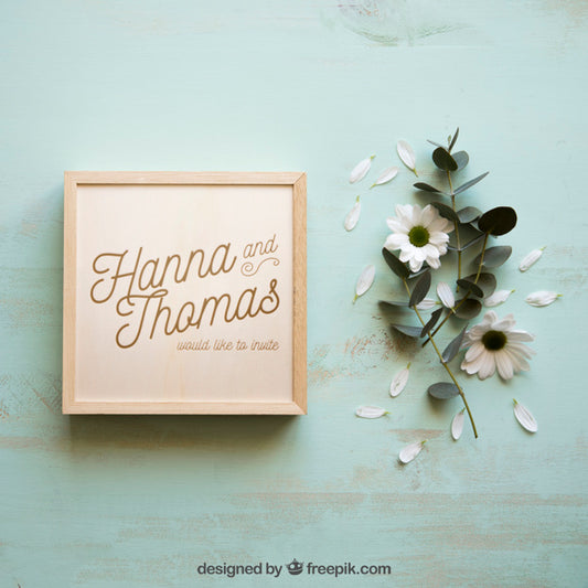 Free Wooden Box Mockup And Petals Psd