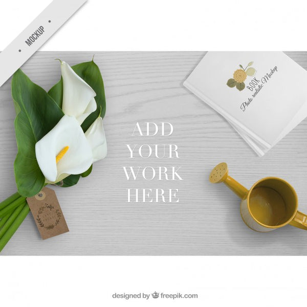 Free Wooden Desktop With Cute Elements Decoration For Your Work Psd