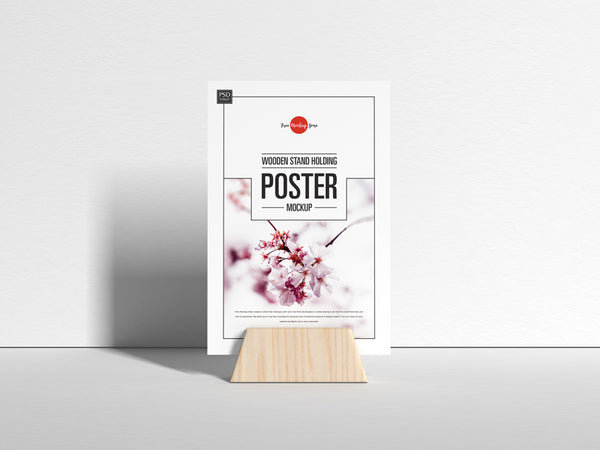 Free Wooden Stand Holding Poster Mockup