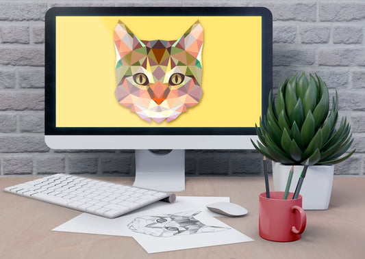 Free Workspace With Digital Computer Monitor Psd
