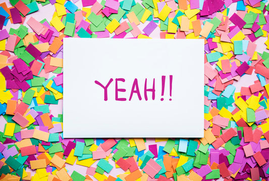 Free Yeah! Text On Paper And Colorful Party Confetti Background Party Concept Psd