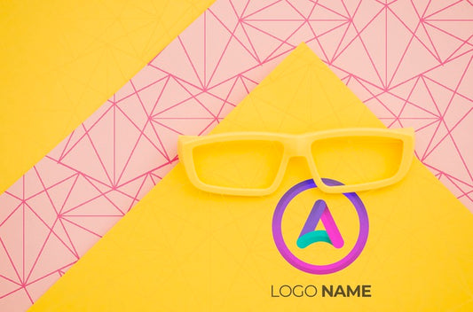 Free Yellow Glasses With Minimalist Logo Design Psd