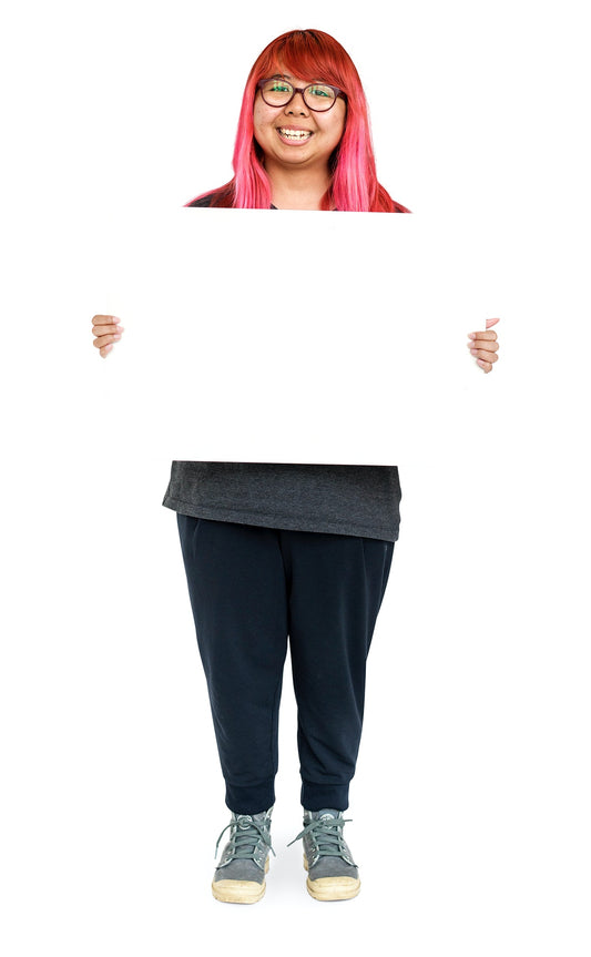 Free Young Woman Pink Hair Holding Empty Board For Communication Advertising