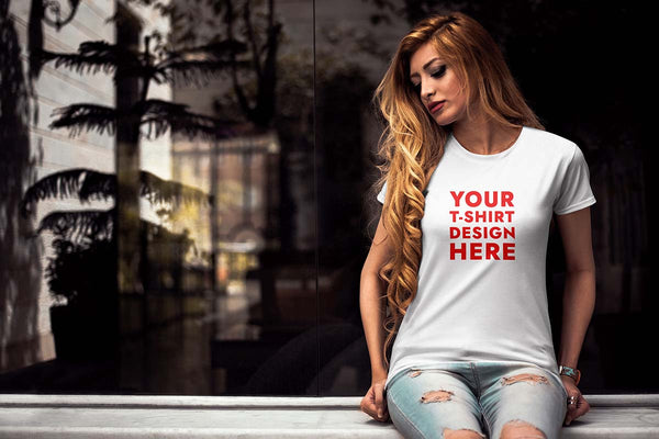 Free Young Woman T-Shirt Mockup