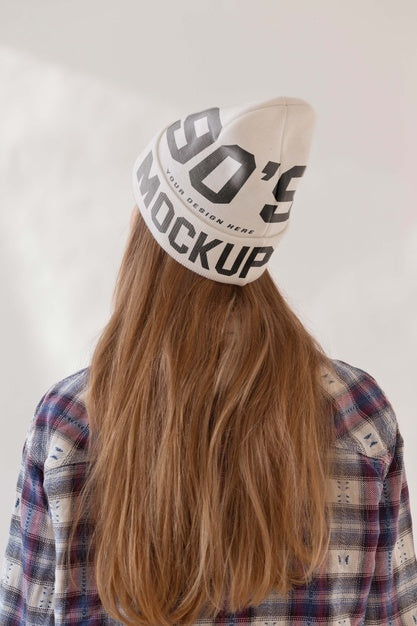 Free Young Woman Wearing Beanie Mockup Psd